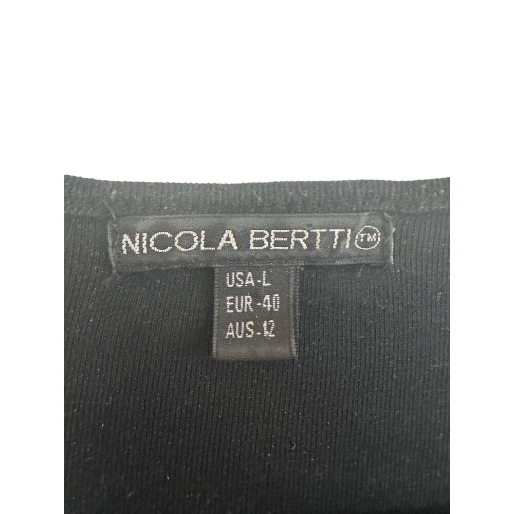 Nicola Berti Black Long-Sleeve Top With Wavy Embellishments Womens L Cotton Blen - Picture 3 of 4
